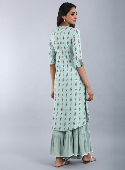 Green Mandarin Neck Floral Print kurta