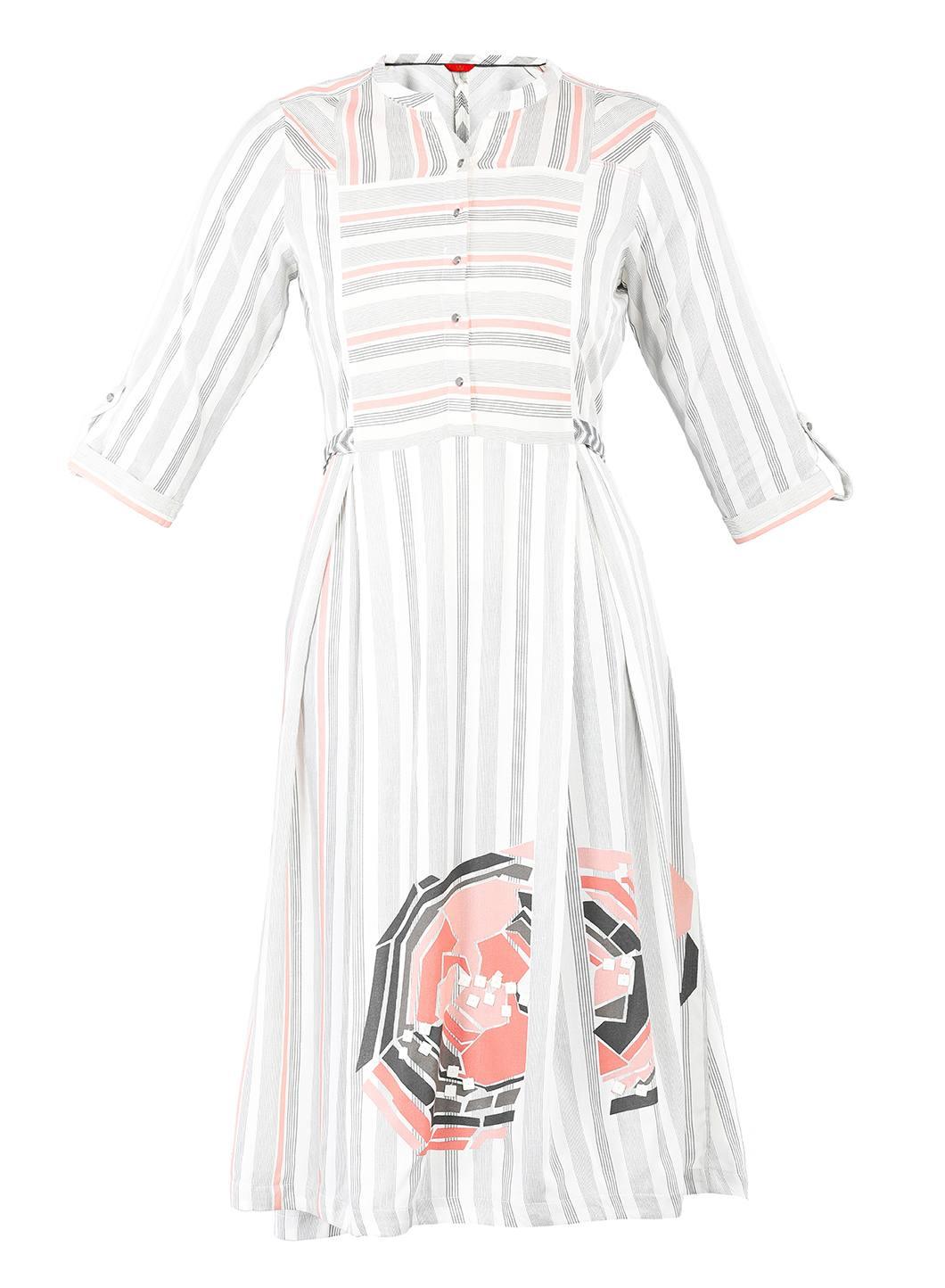 White Mandarin Neck Striped kurta - wforwoman