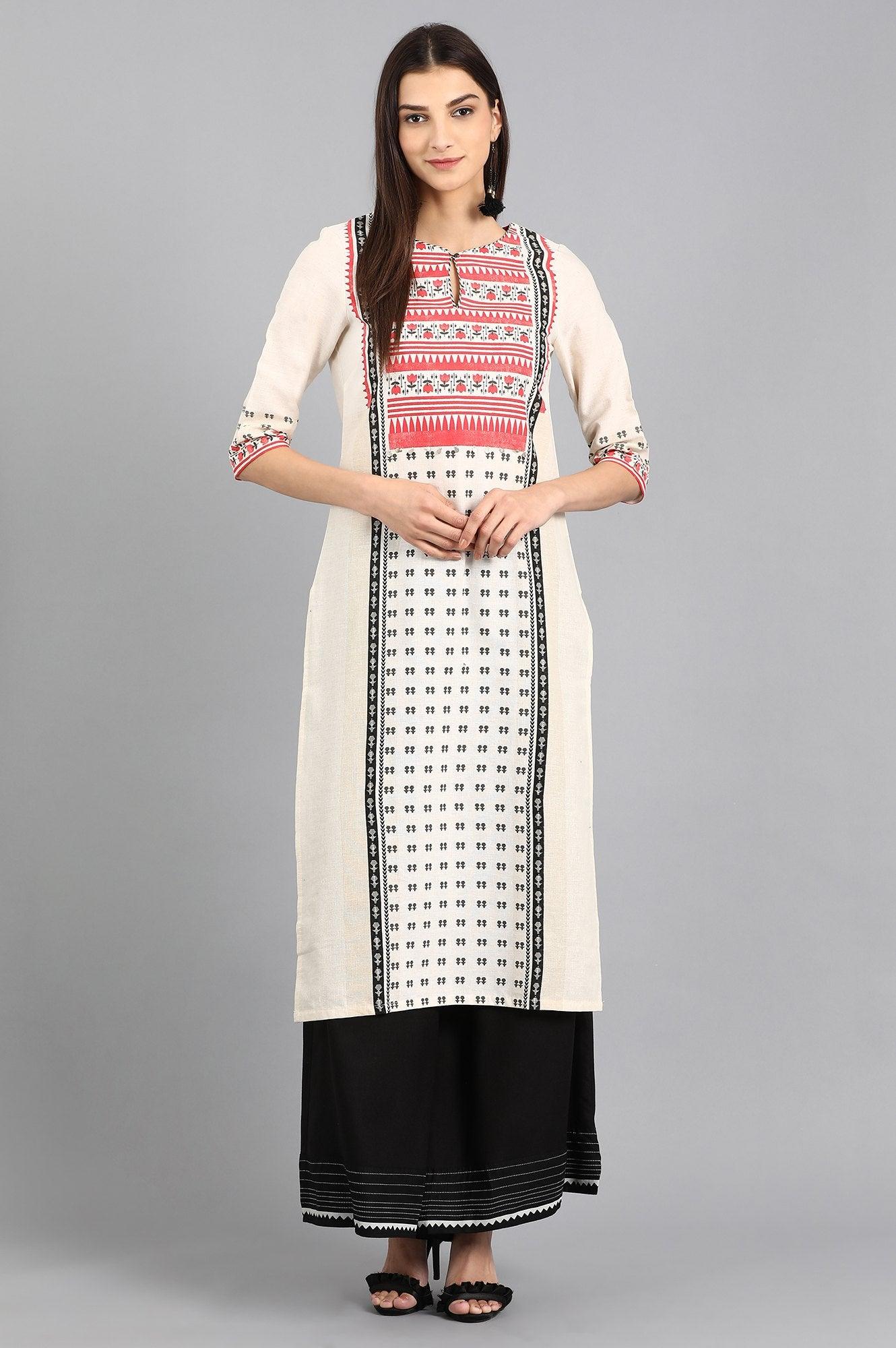 Green Round Neck Printed kurta - wforwoman