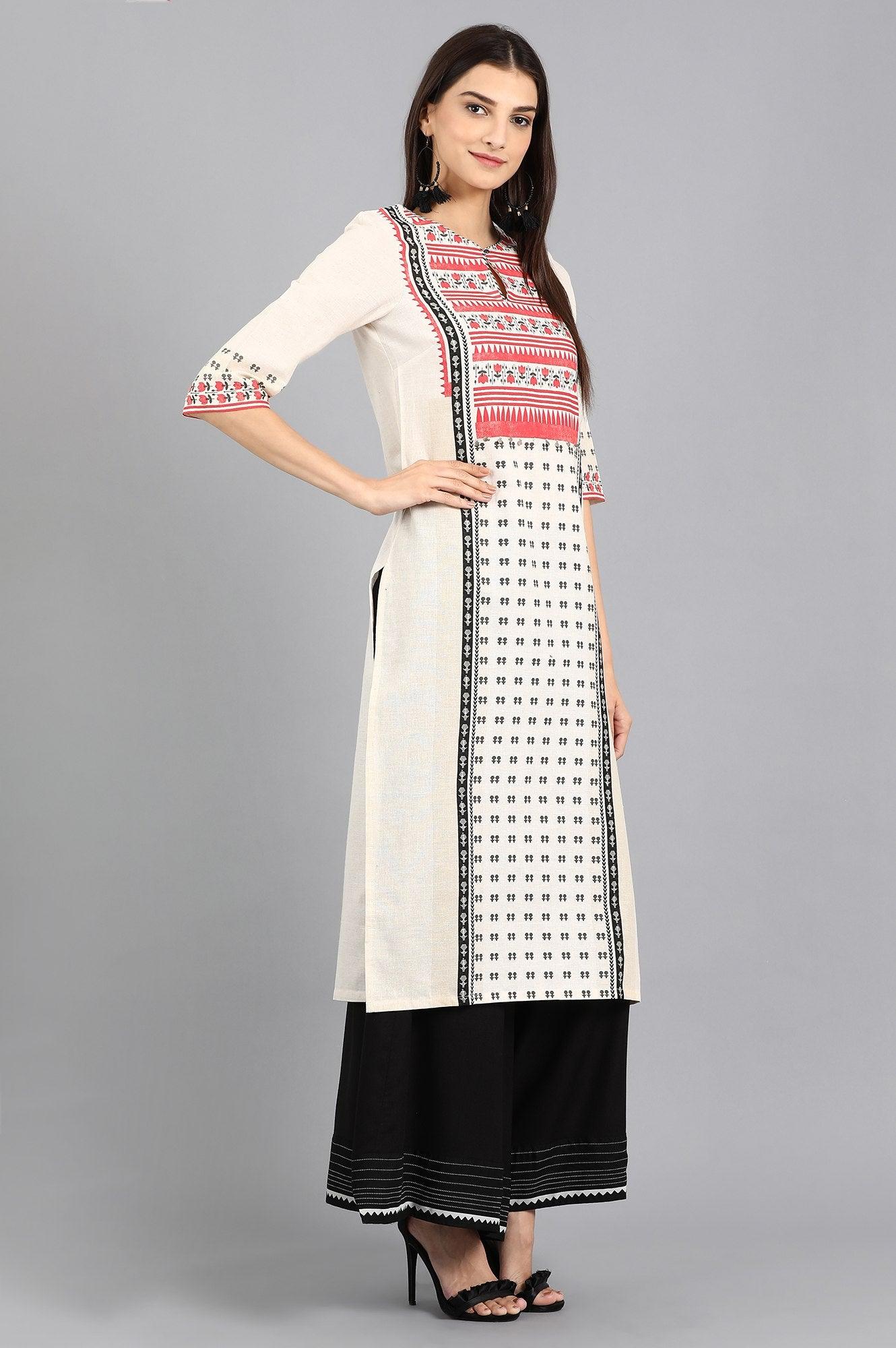 Green Round Neck Printed kurta - wforwoman