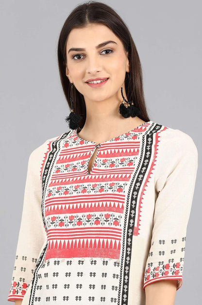 Green Round Neck Printed kurta - wforwoman