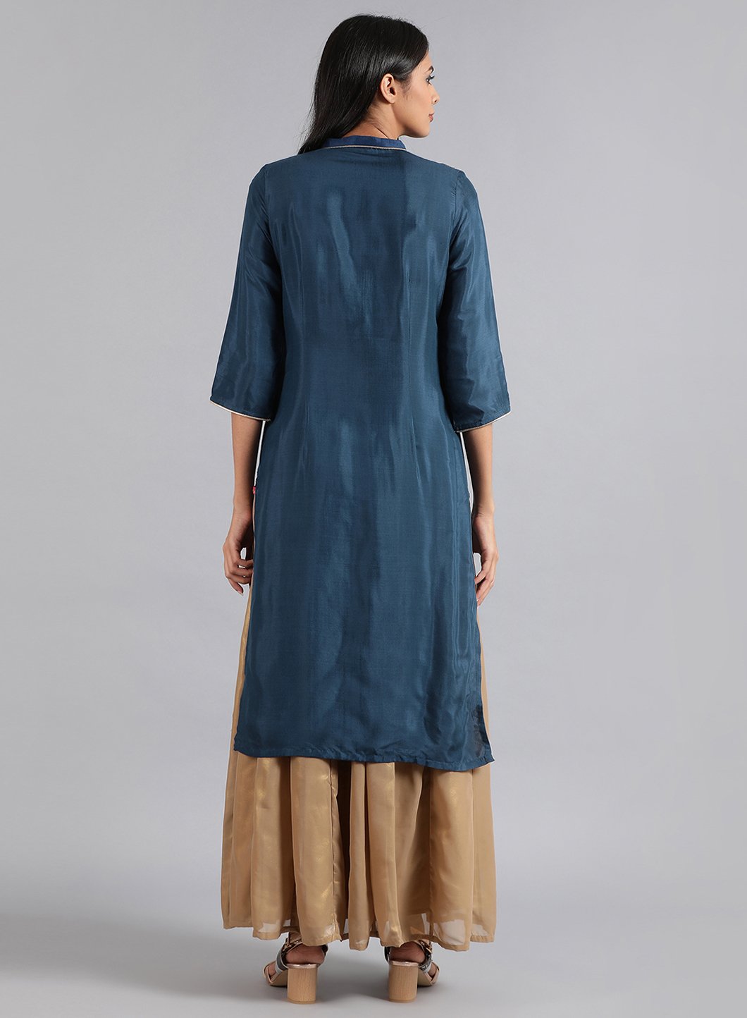 Blue Mandarin Neck Solid kurta