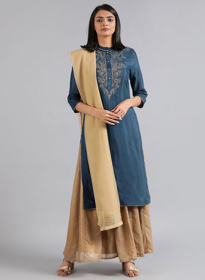 Blue Mandarin Neck Solid kurta