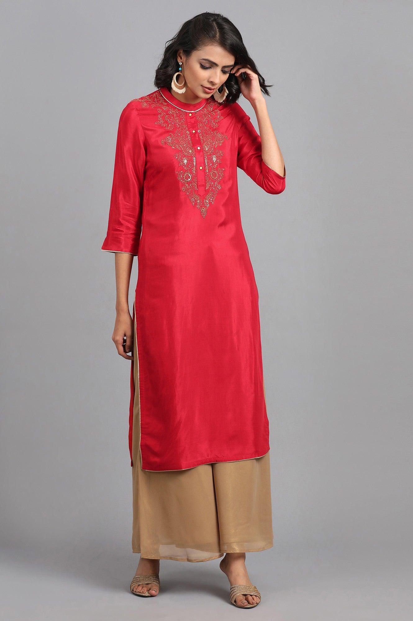 Green Round Neck Velvet Winter kurta - wforwoman