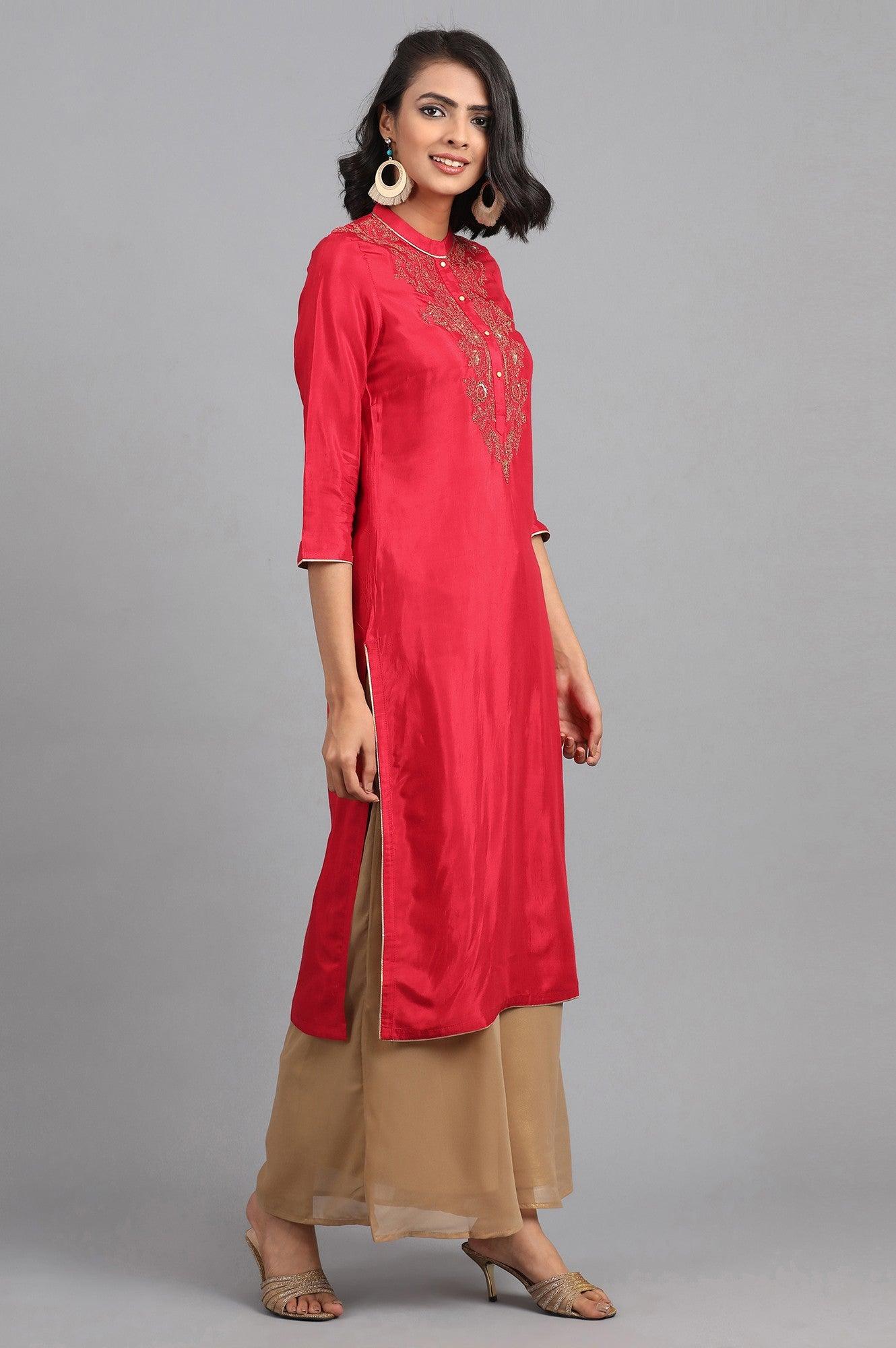 Green Round Neck Velvet Winter kurta - wforwoman