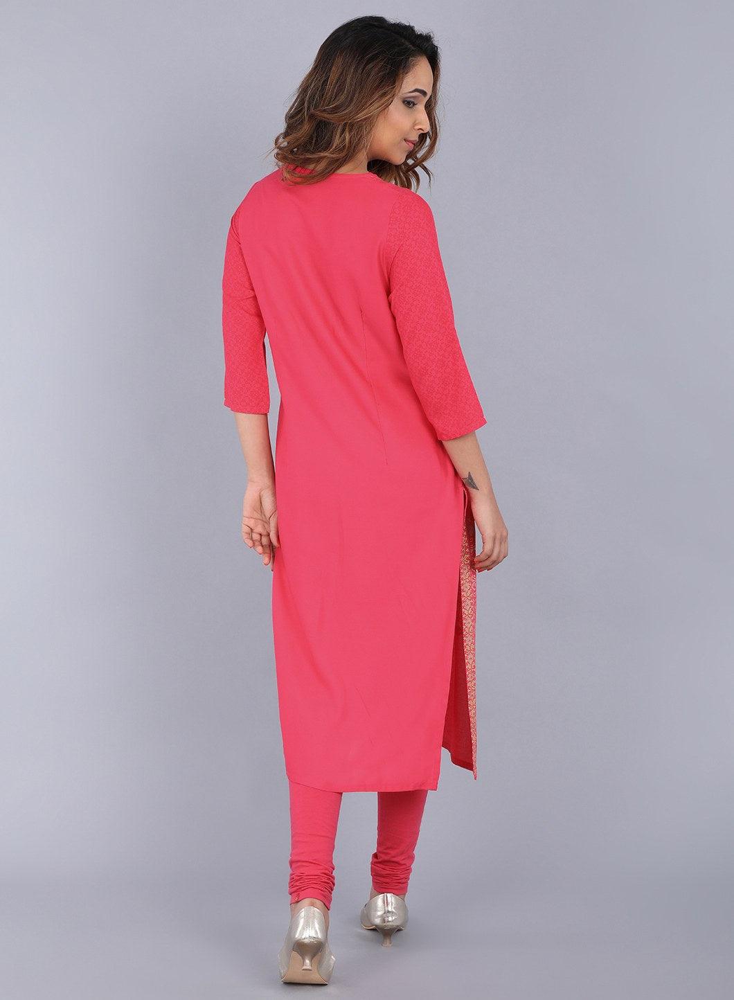 Pink Round Neck Embellished kurta - wforwoman