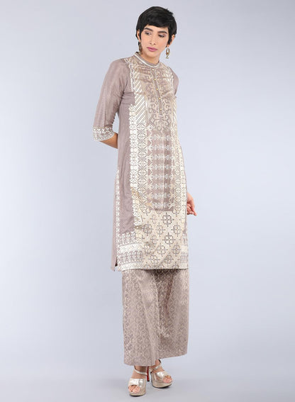 Brown Mandarin Neck Embellished kurta