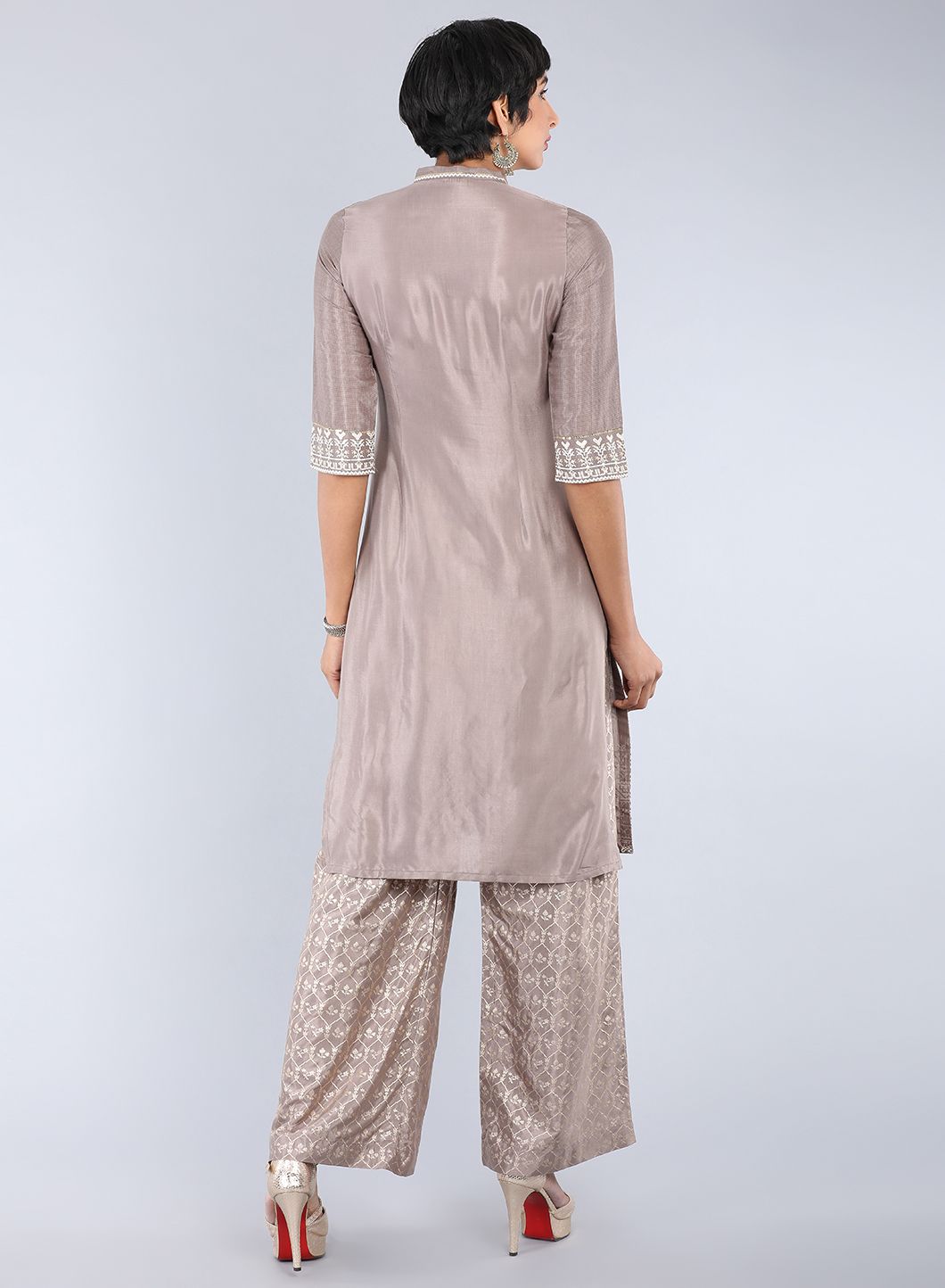 Brown Mandarin Neck Embellished kurta