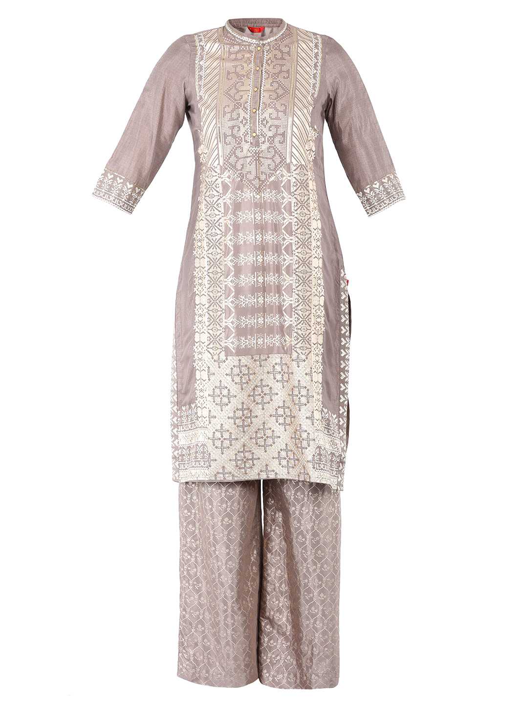 Brown Mandarin Neck Embellished kurta