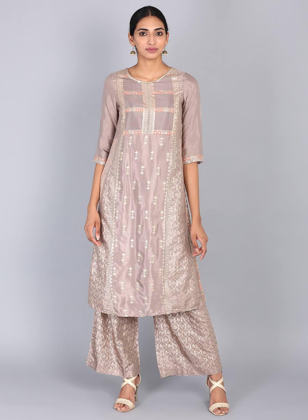 Brown Round Neck Printed kurta - wforwoman