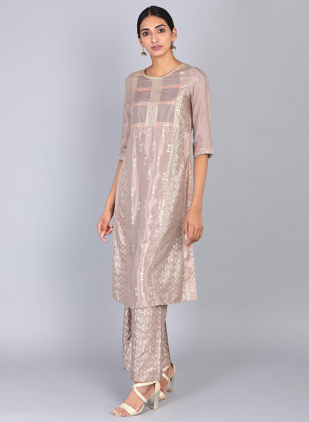 Brown Round Neck Printed kurta - wforwoman