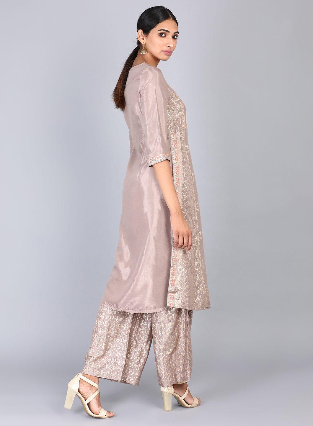 Brown Round Neck Printed kurta - wforwoman