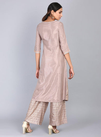 Brown Round Neck Printed kurta - wforwoman