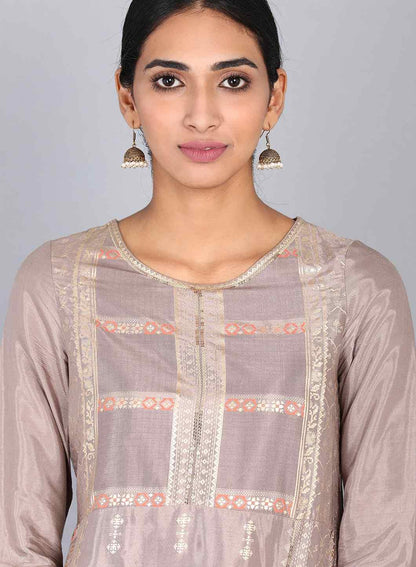 Brown Round Neck Printed kurta - wforwoman