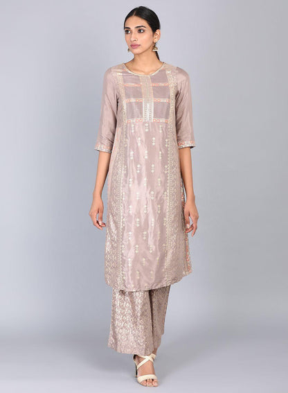 Brown Round Neck Printed kurta - wforwoman