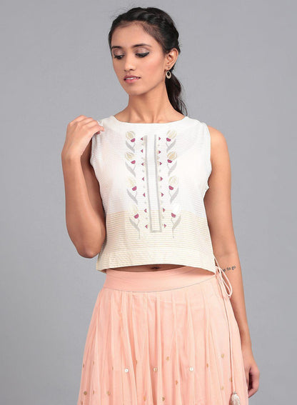 White &amp; Beige Crop Top - wforwoman