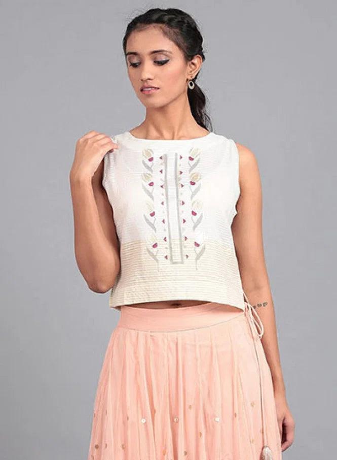 White &amp; Beige Crop Top - wforwoman