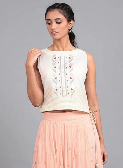 White &amp; Beige Crop Top - wforwoman