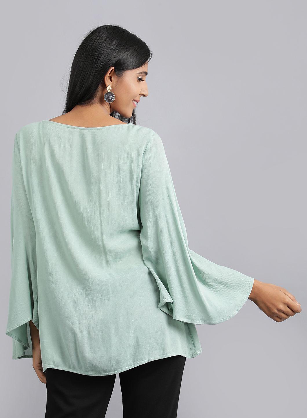 Green Round Neck Floral Top - wforwoman