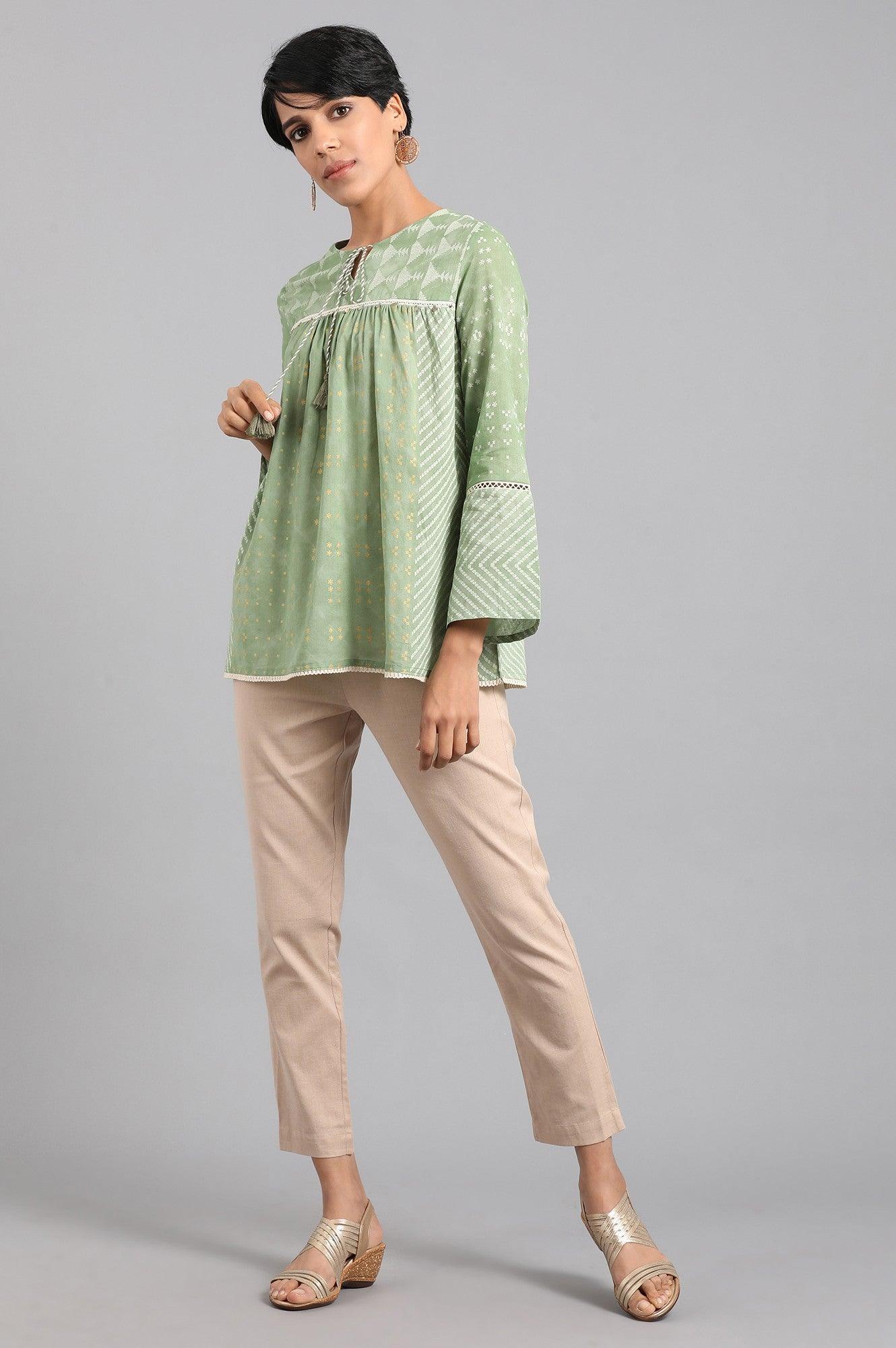 Green Round Neck Gathered Top - wforwoman