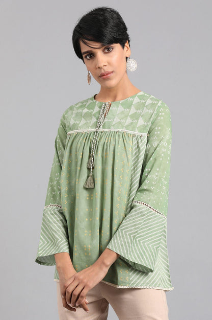 Green Round Neck Gathered Top - wforwoman