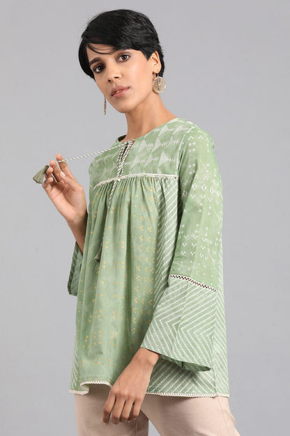 Green Round Neck Gathered Top - wforwoman