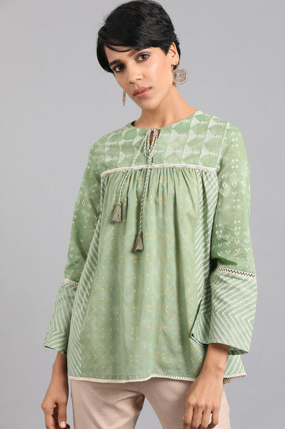 Green Round Neck Gathered Top - wforwoman