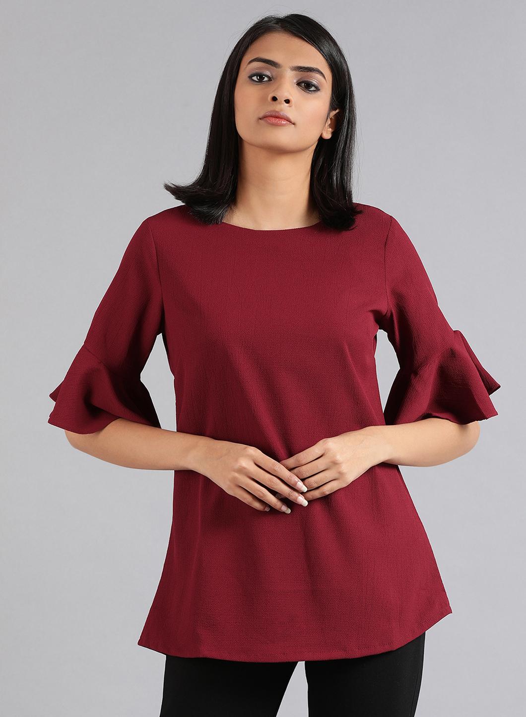 Maroon Round Neck Solid Top