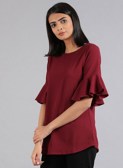 Maroon Round Neck Solid Top