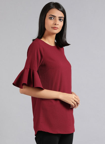 Maroon Round Neck Solid Top