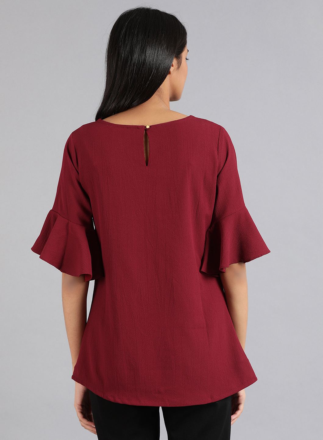 Maroon Round Neck Solid Top