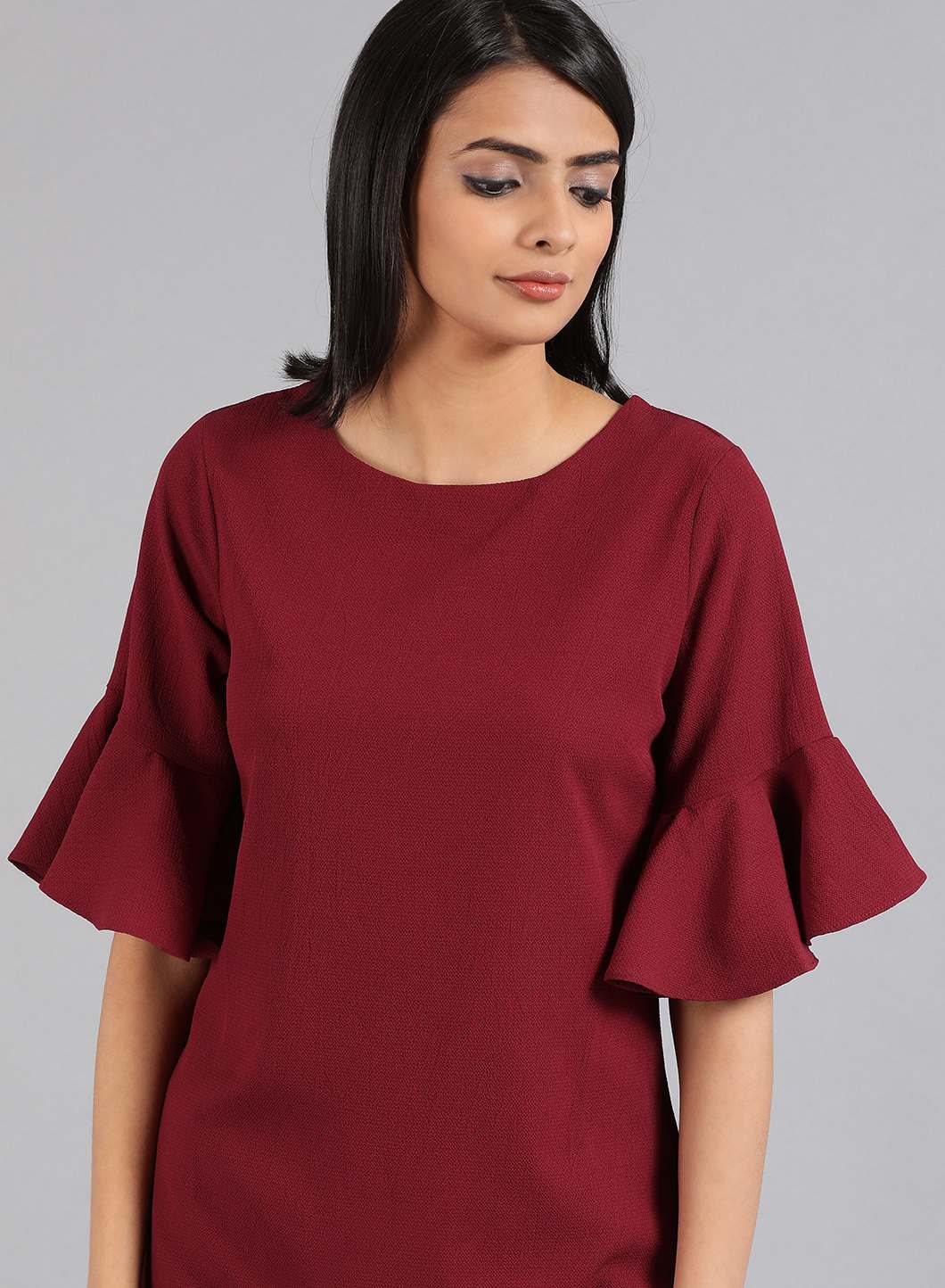 Maroon Round Neck Solid Top