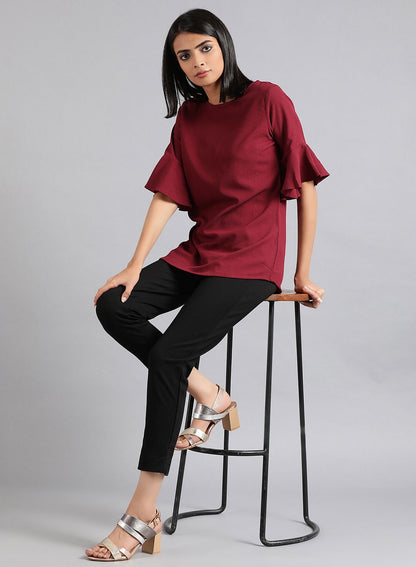 Maroon Round Neck Solid Top