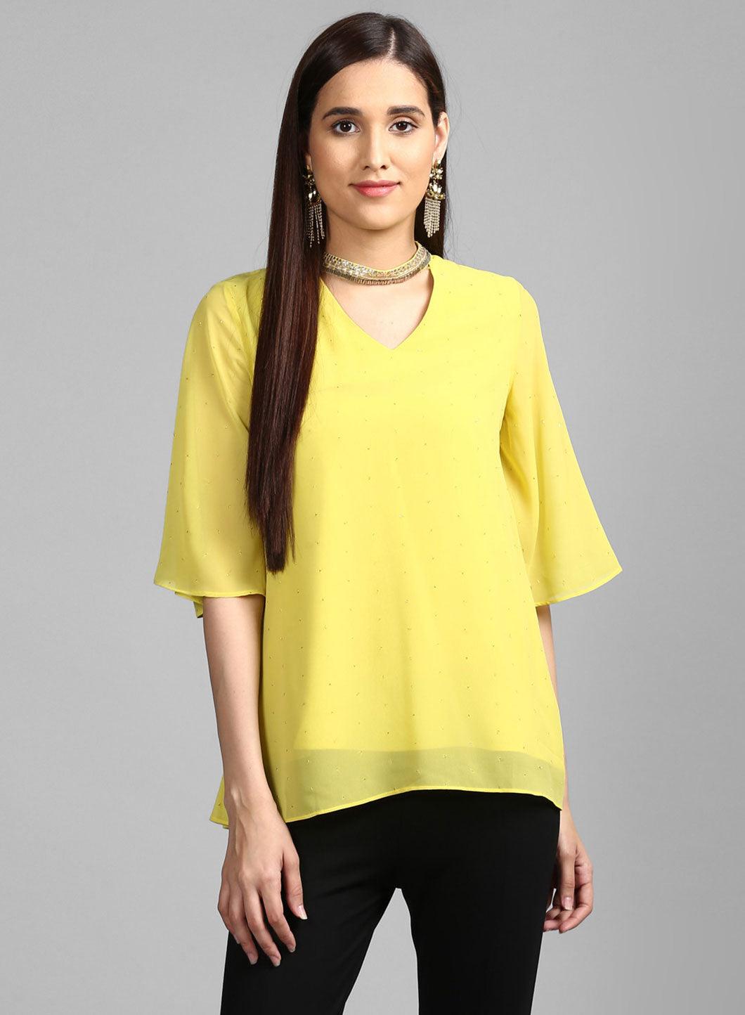 Green Choker Neck Festive Top - wforwoman