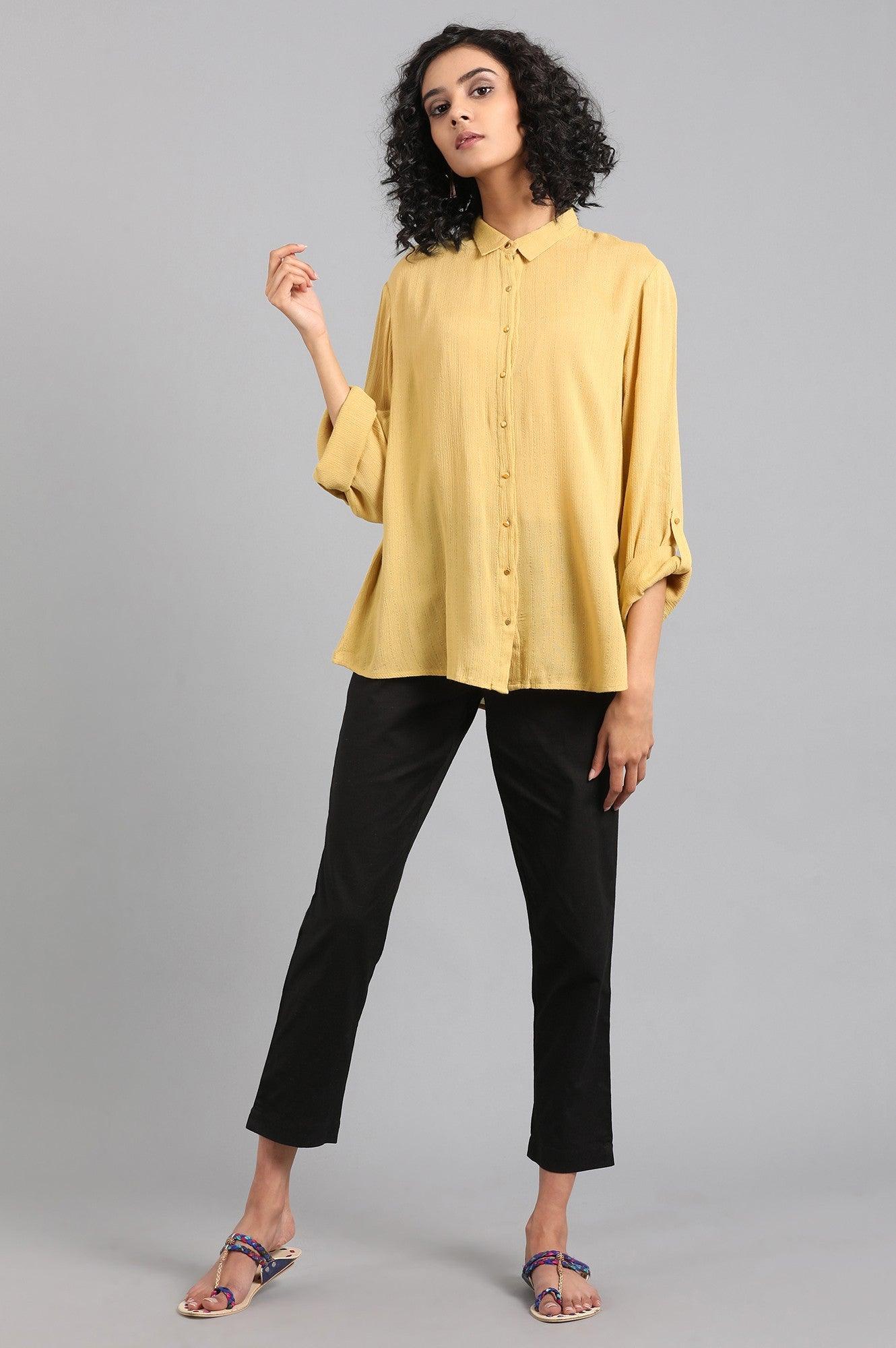 Green Solid Collared Shirt - wforwoman