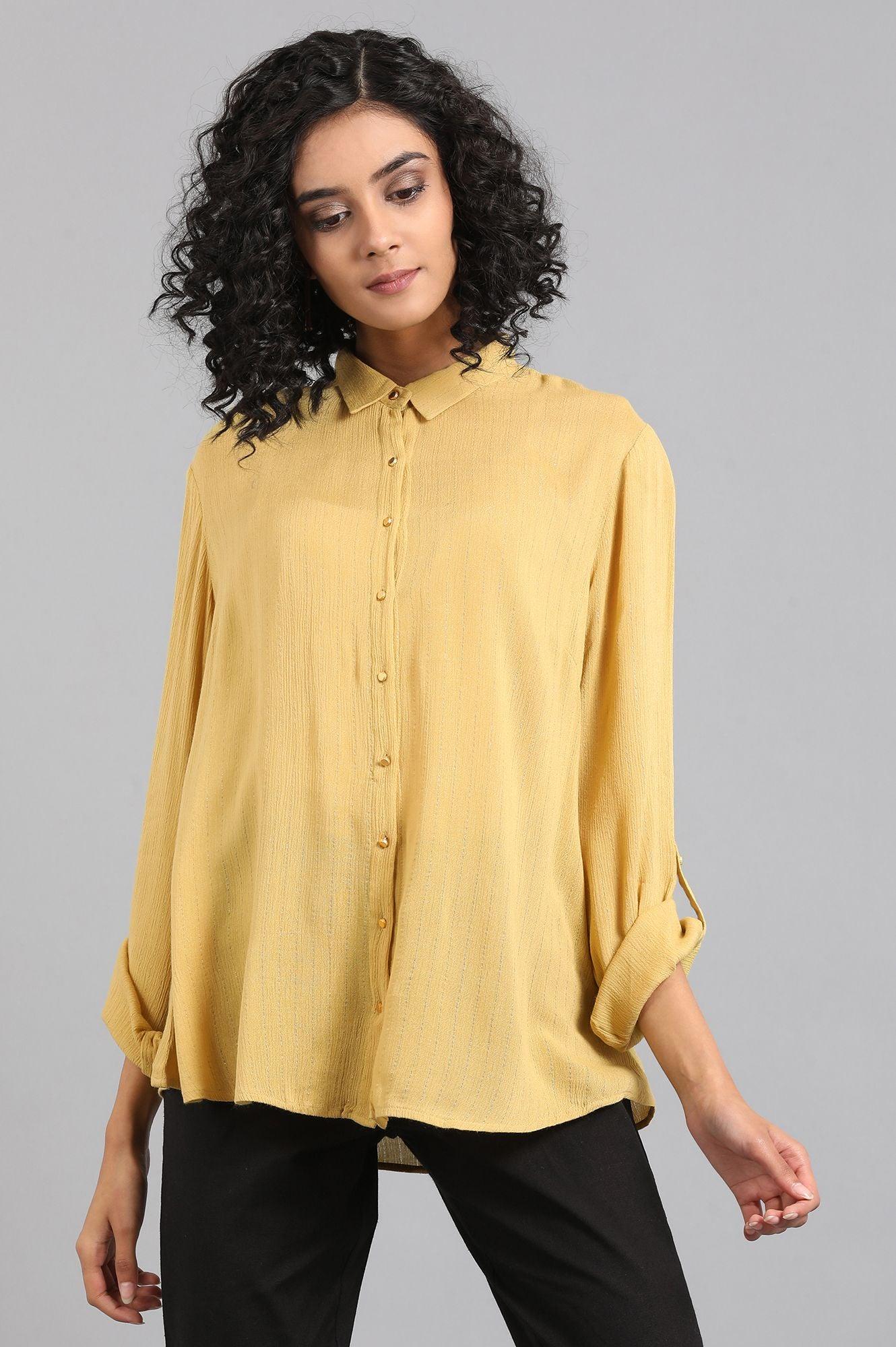 Green Solid Collared Shirt - wforwoman