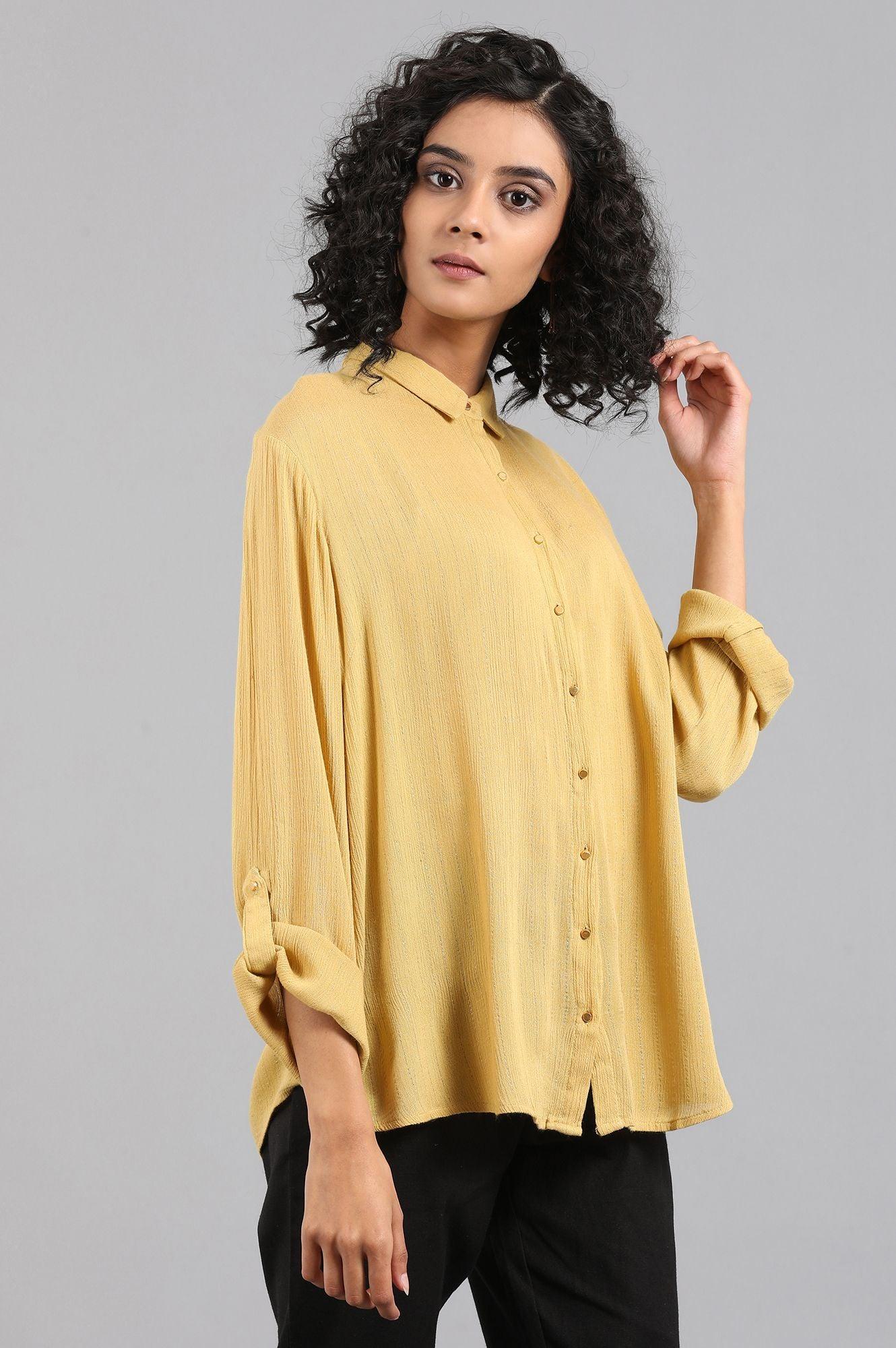 Green Solid Collared Shirt - wforwoman