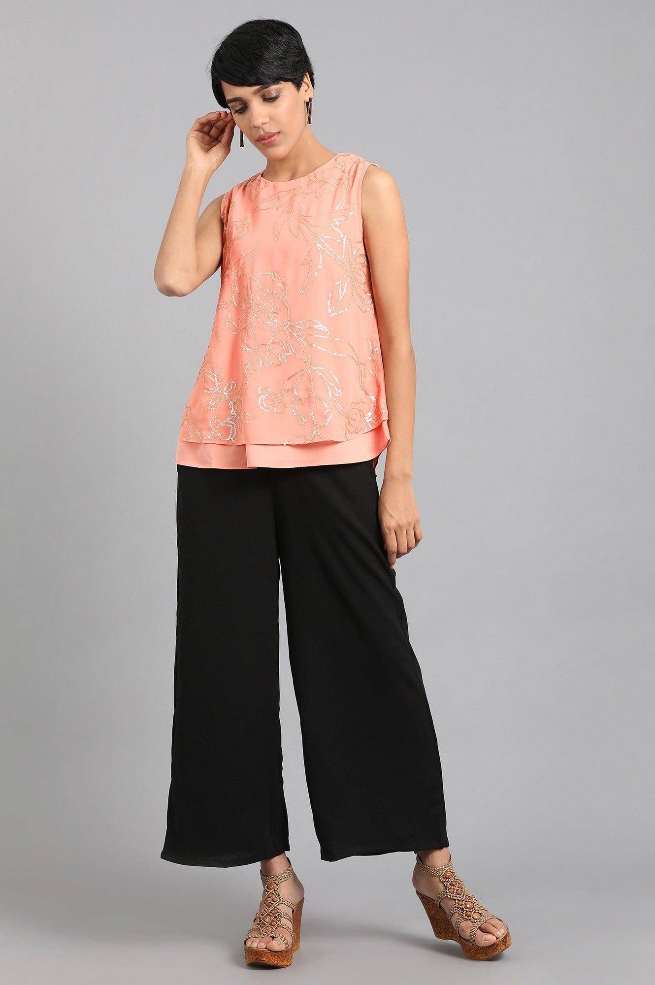 Peach Round Neck Sleeveless Top - wforwoman