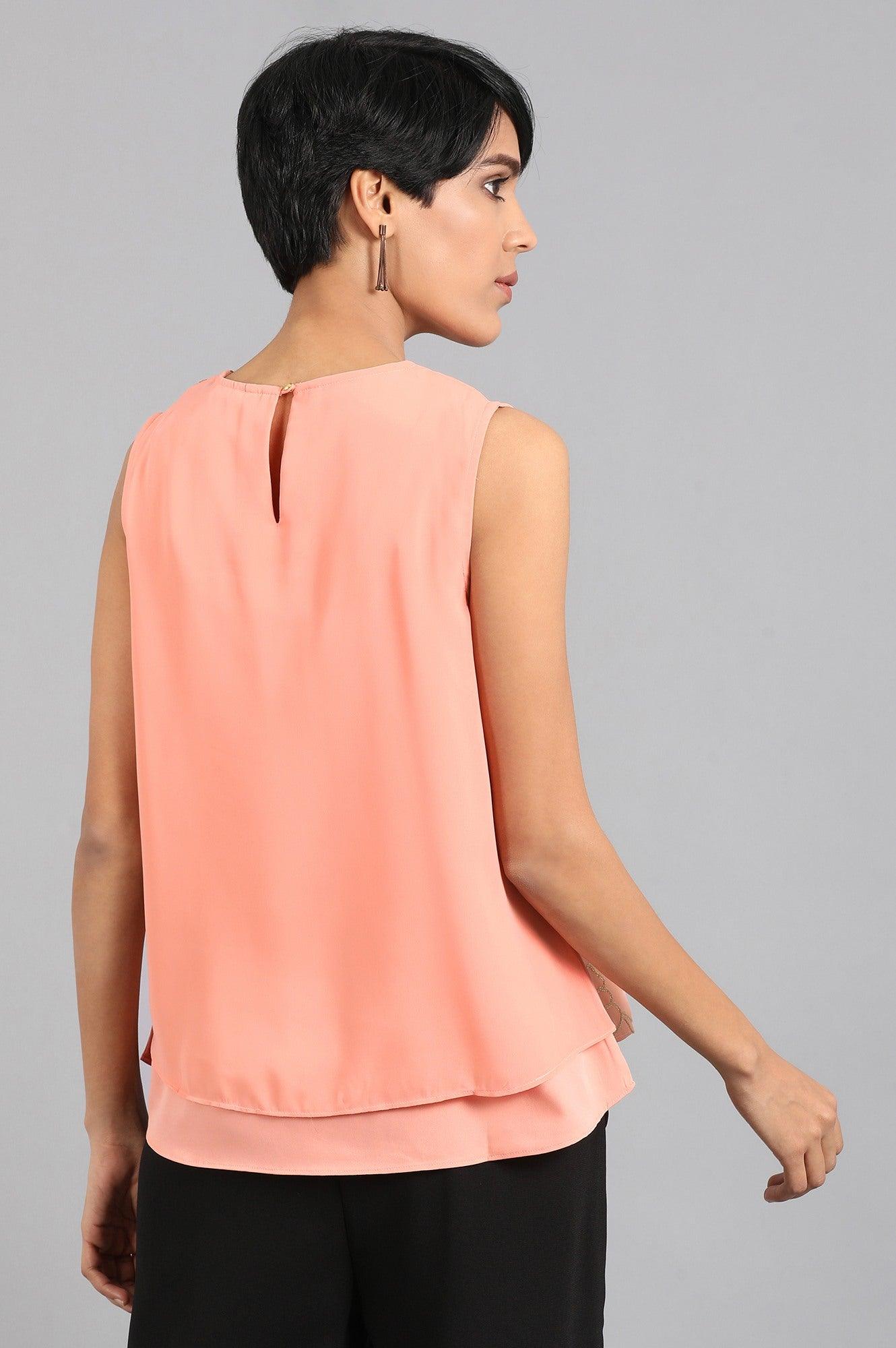 Peach Round Neck Sleeveless Top - wforwoman