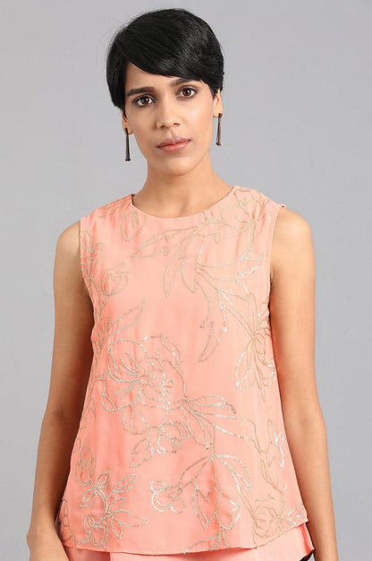 Peach Round Neck Sleeveless Top - wforwoman