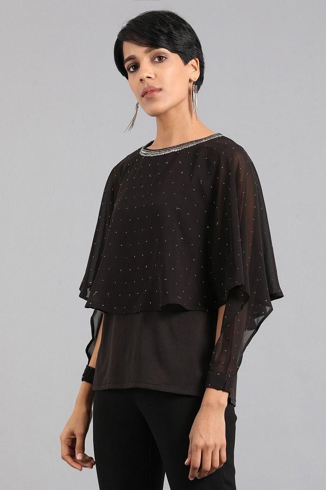 Black Round Neck Layered Top - wforwoman