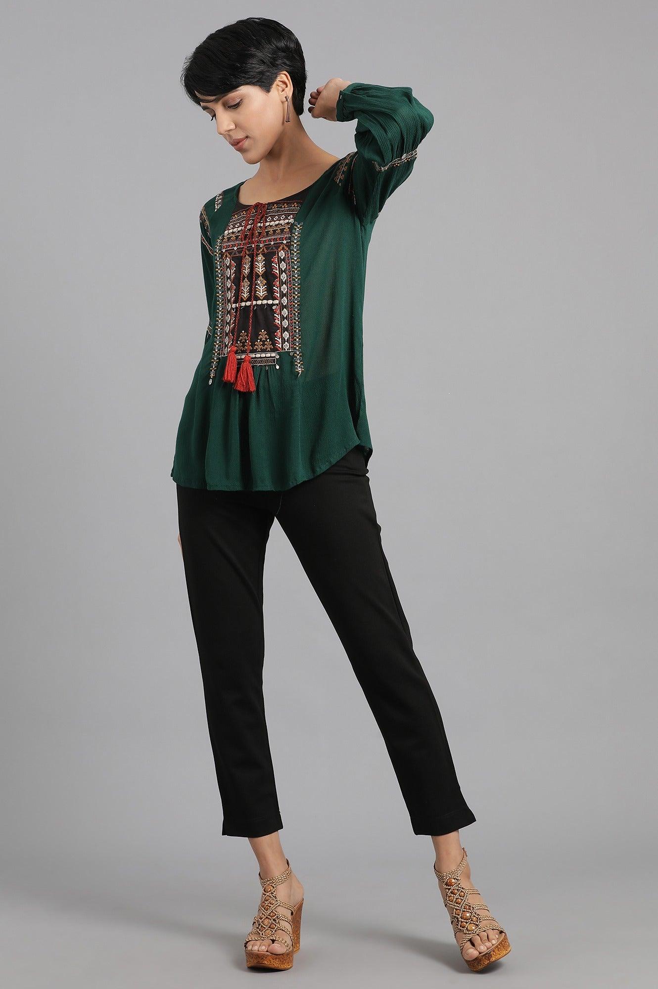 Green Round Neck Top - wforwoman