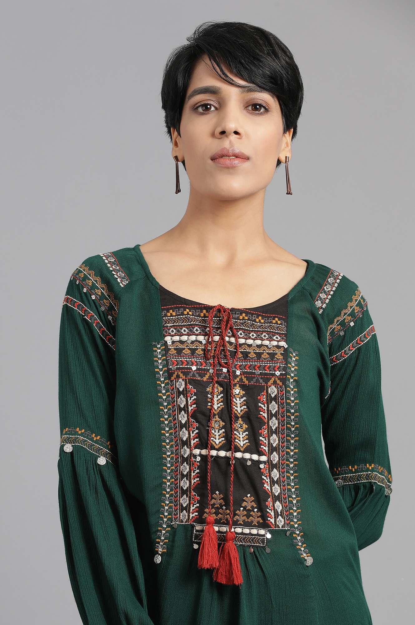 Green Round Neck Top - wforwoman