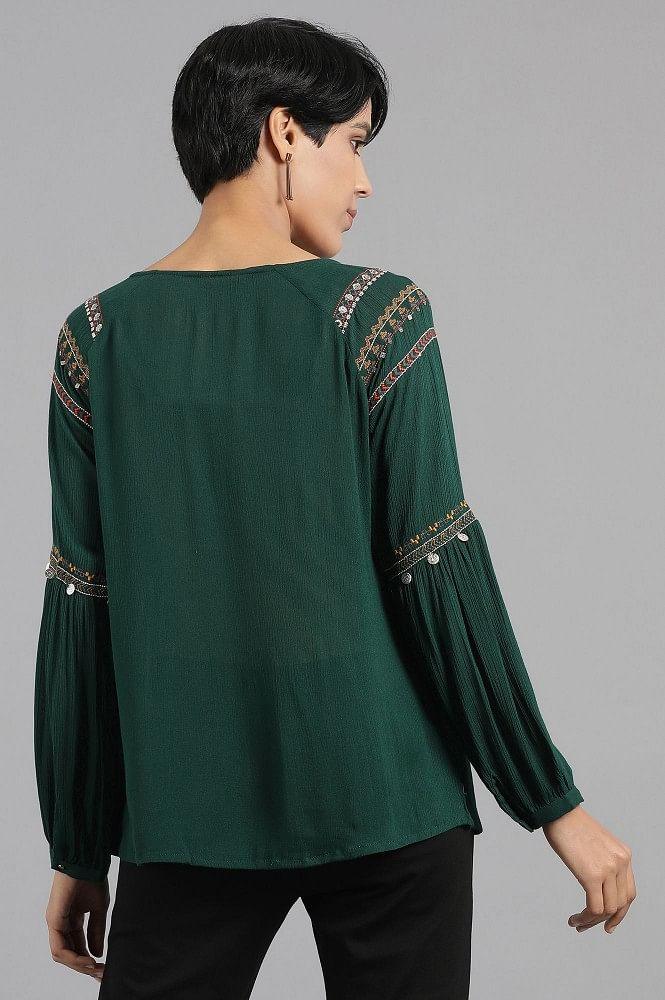 Green Round Neck Top - wforwoman