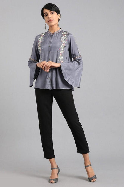 Grey Mandarin Neck Top - wforwoman