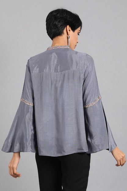 Grey Mandarin Neck Top - wforwoman