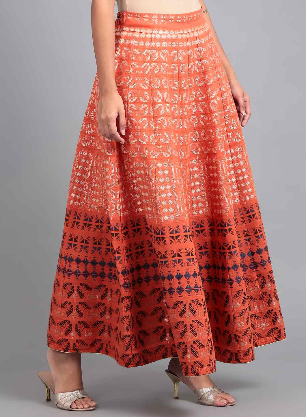 Orange Jacquard Skirt