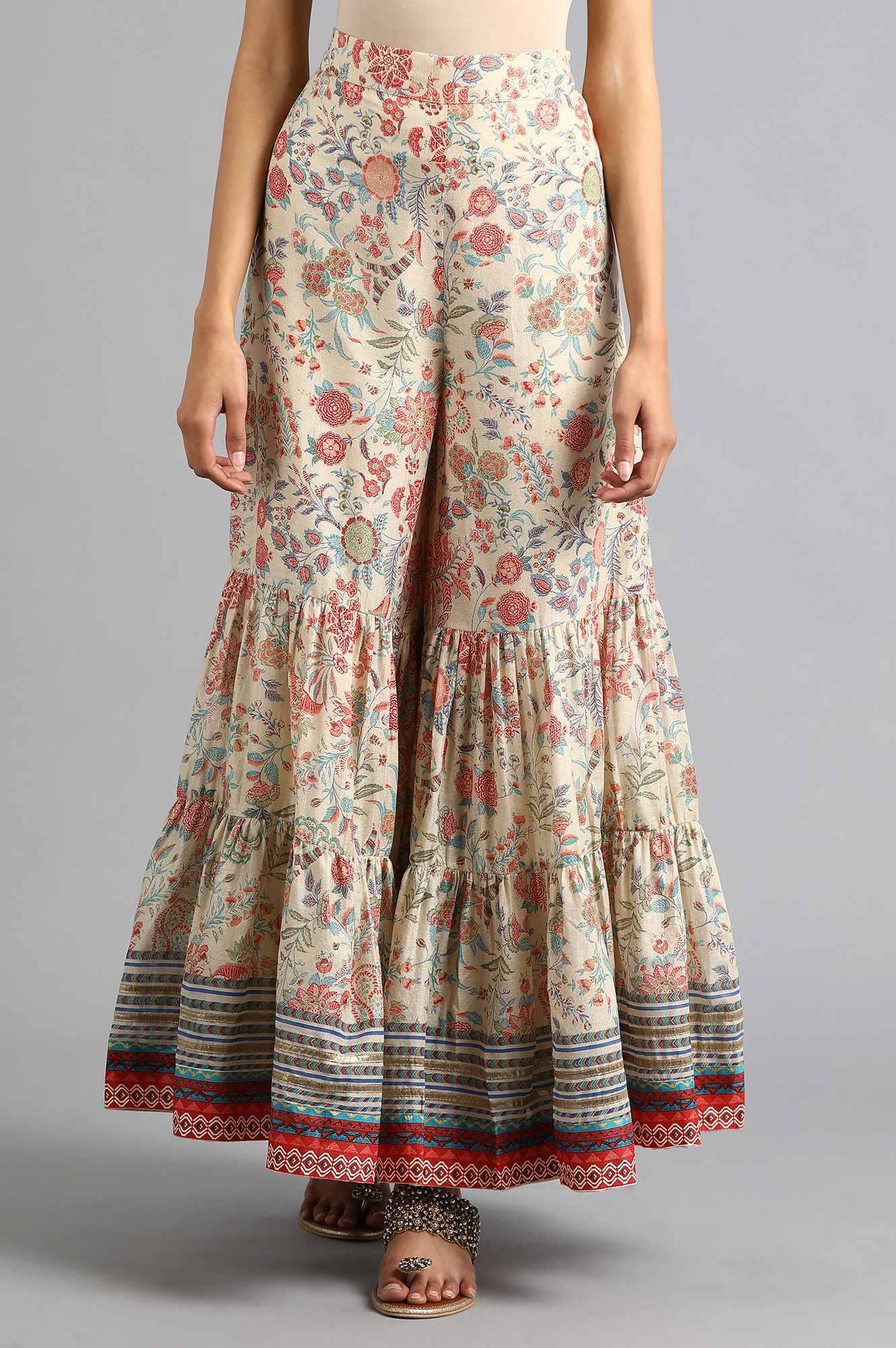 Beige Printed Sharara - wforwoman