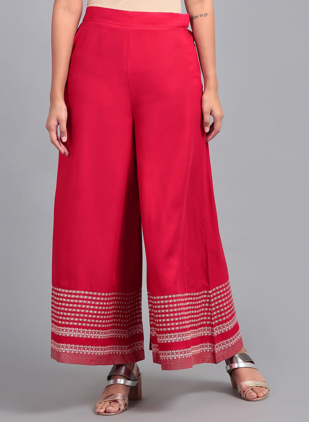 Red Solid Flared Pants