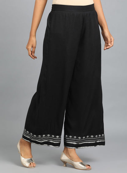 Black Solid Parallel Pants